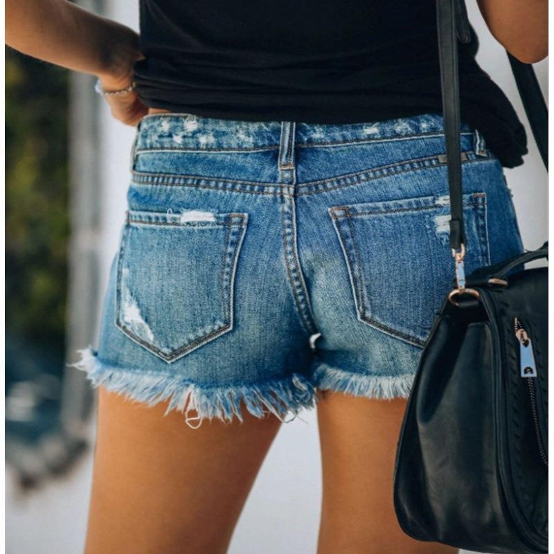 Women's Trendy Summer Ripped Tassel Breasted Denim Shorts