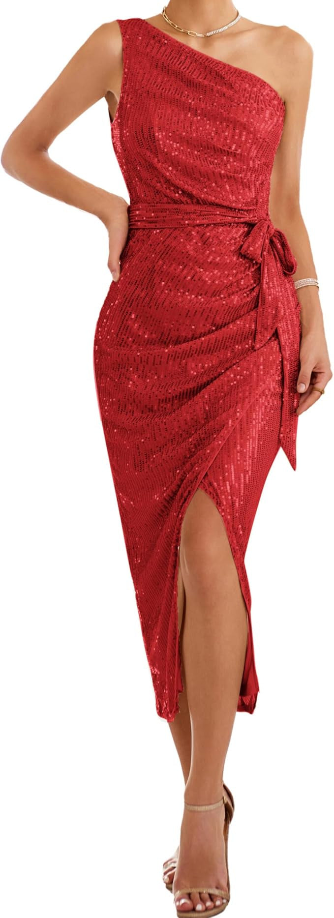 Women's Shoulder Sequins Dress Shiny Glitter Slim Dresses