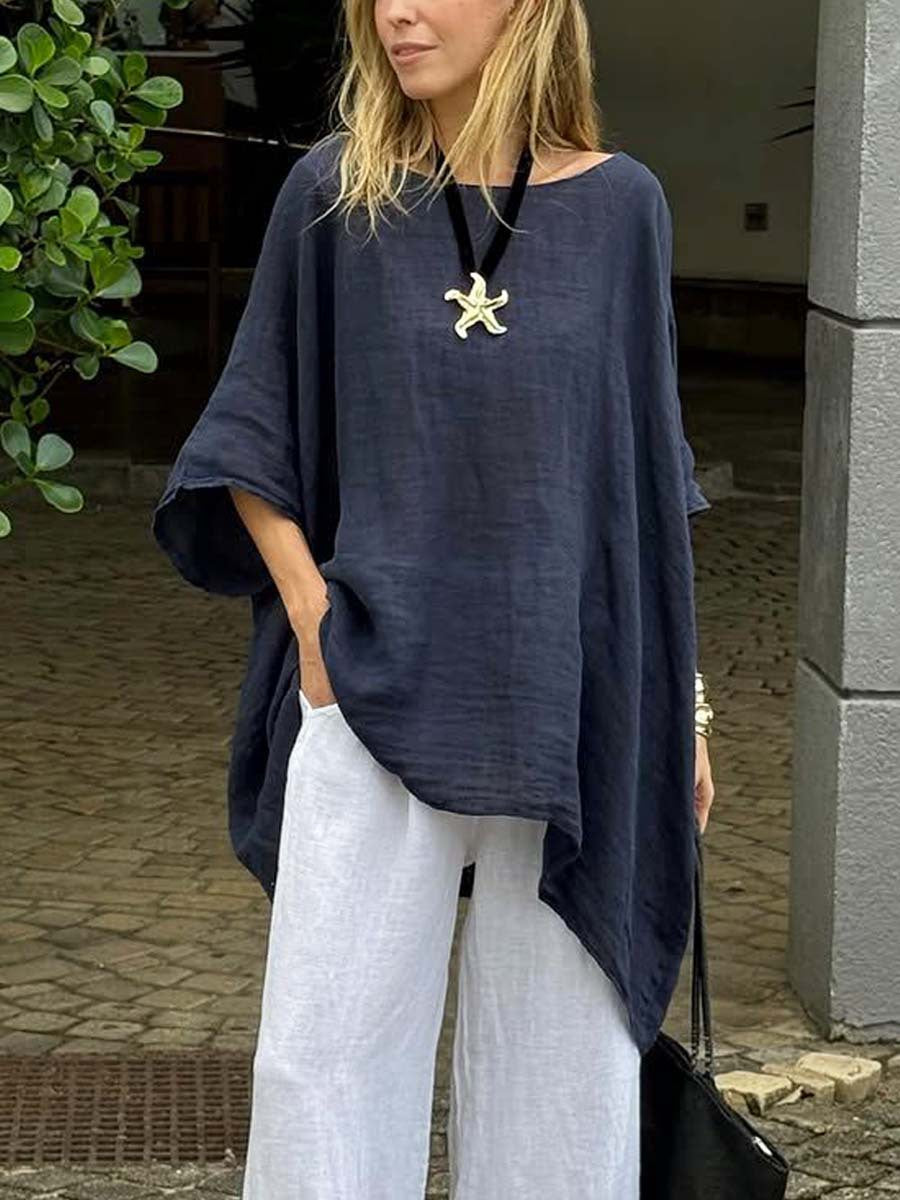 Women's Hem Batwing Sleeve Design Slim Fit Tops