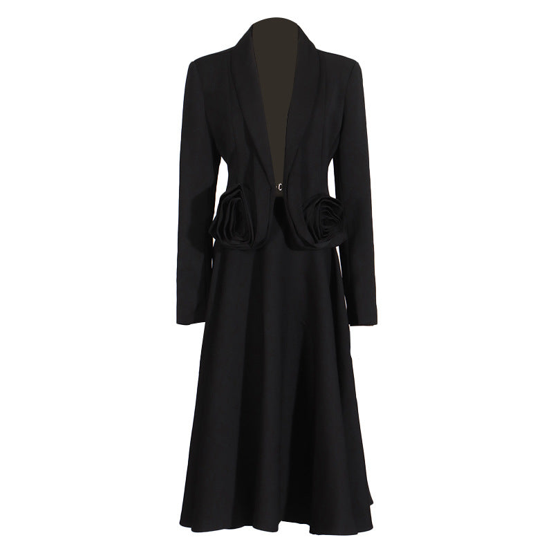 Women's Court Style Autumn Collar Three-dimensional Flower Splicing Suits