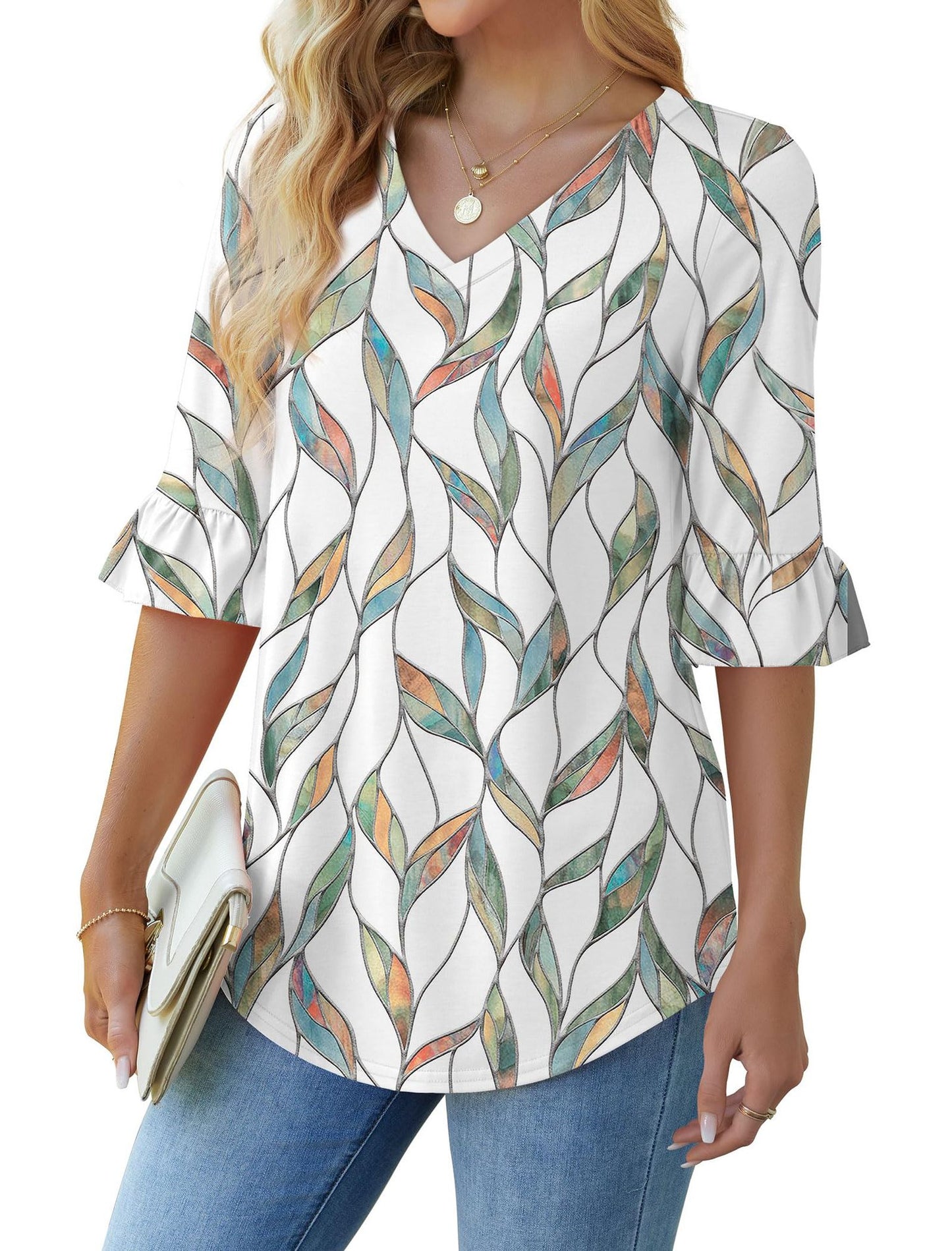 Printed Shirt Floral Flared Half Sleeve Blouses