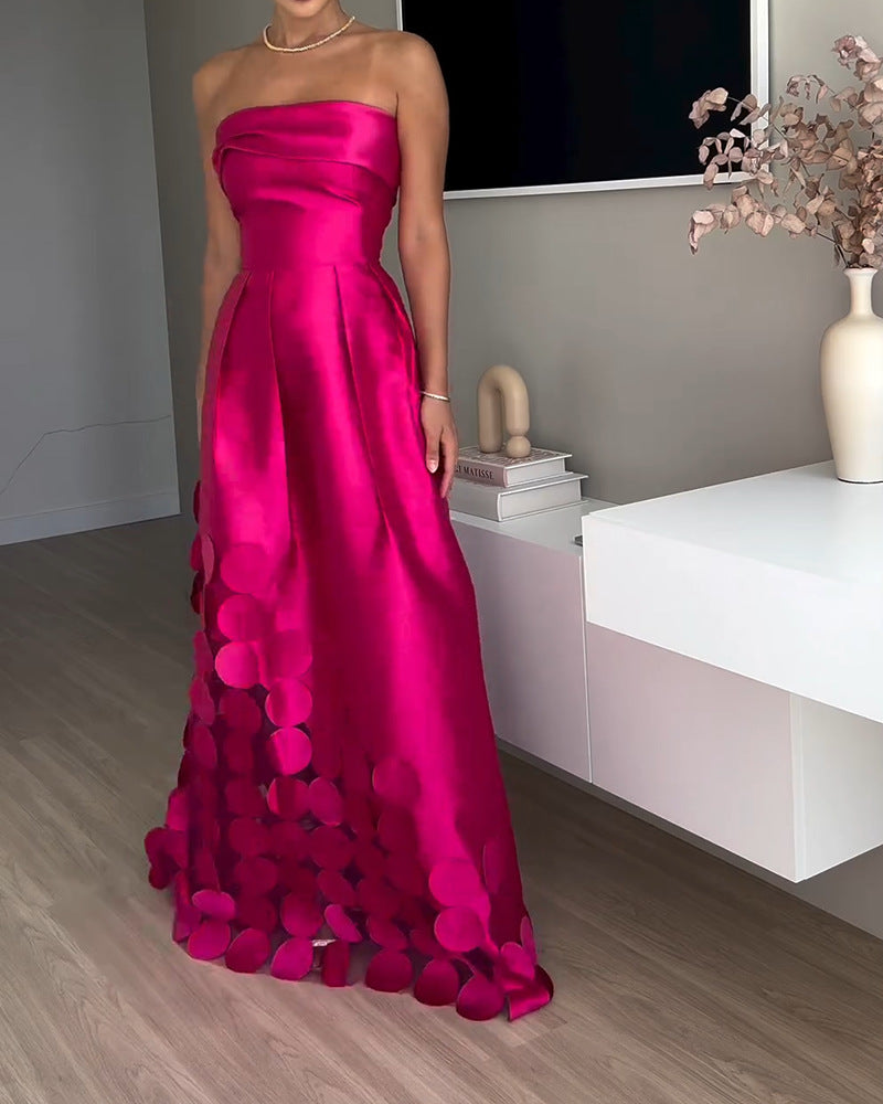 Stitching Round Satin Sexy Tube High Dresses