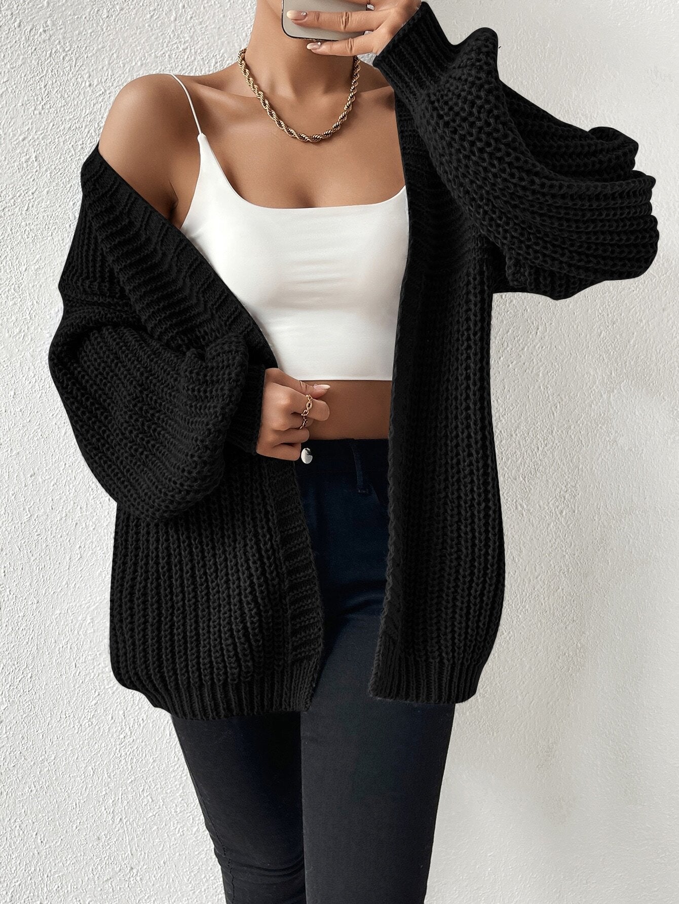 Knitted Solid Color Lazy Simple Versatile Cardigans