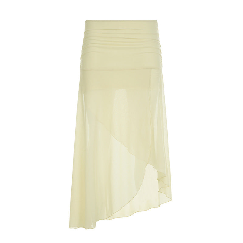 Low Waist Solid Color Pleated Irregular Skirts