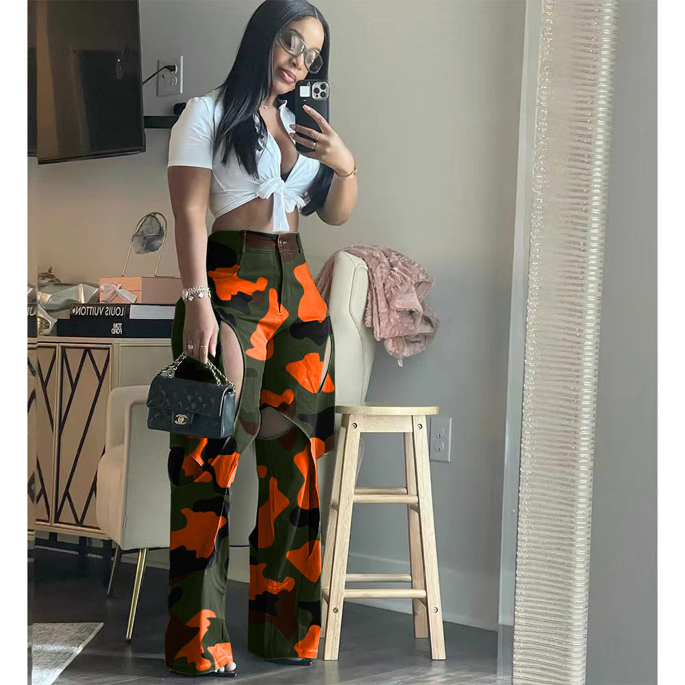 Fashion Digital Hd Printing Hole Cross Pants