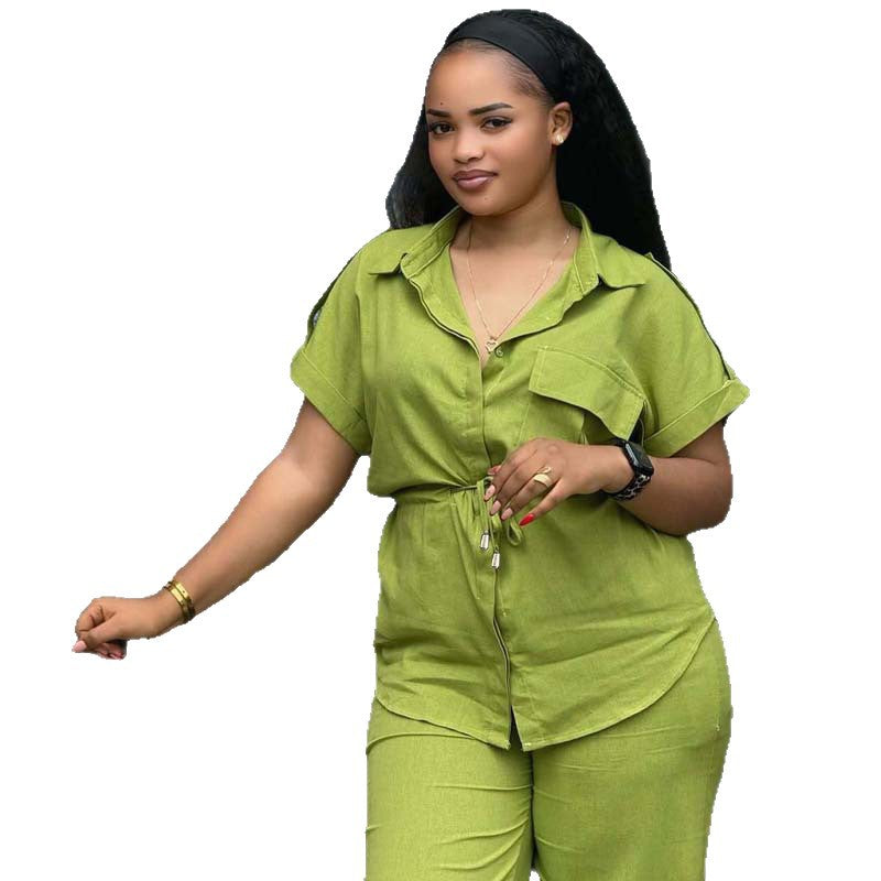 Women's African Solid Color Polo Collar Oversized Suits