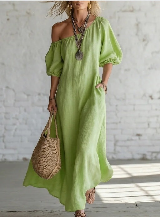 Women's Style Puff Sleeve Loose Slimming Large Dress
