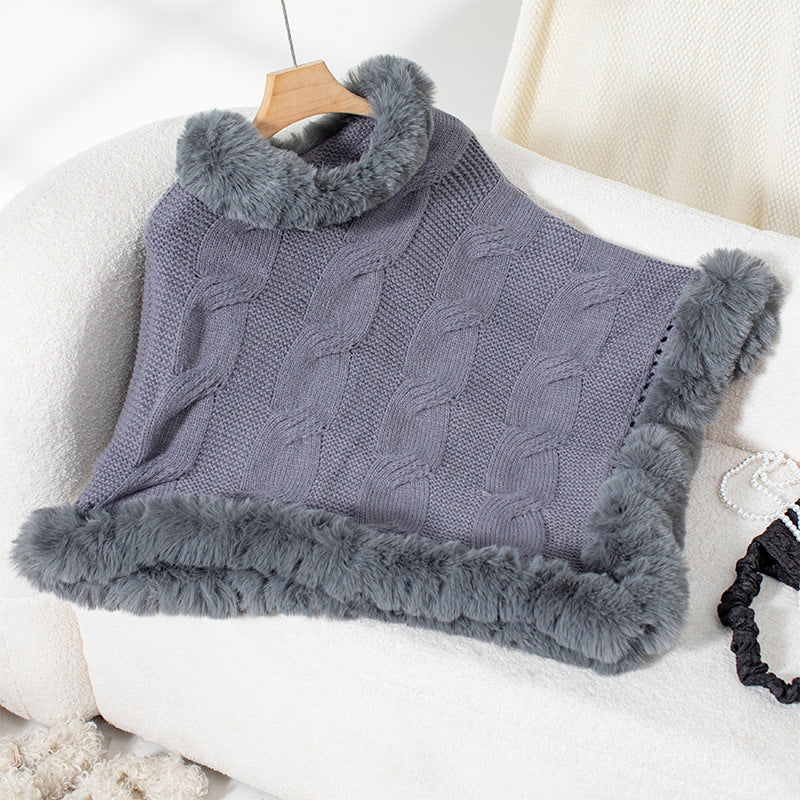 Women's Imitation Rex Rabbit Fur Collar Thick Sweater