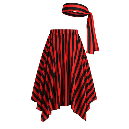 Women's Belt Pirate Look Black Red Striped Skirts