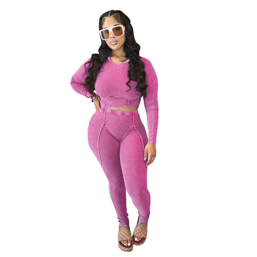 Women's Sexy Sunken Stripe Long Sleeve Sports Suits