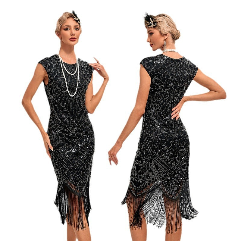 Tassel Sequins Dress Vintage Party Banquet Evening Dresses