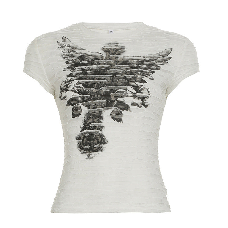 Texture Abstract Printing Personality Round Neck Blouses