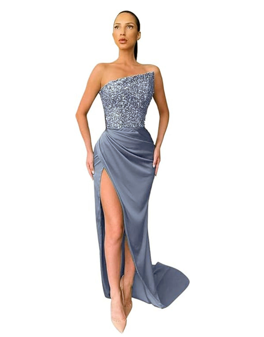 Sequined Fairy Long Sleeveless Fashion One-piece Temperament Evening Dresses