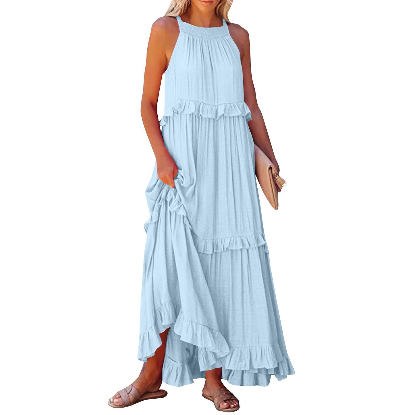 Women's Vacation Style Ruffled Long Dress Wide Dresses