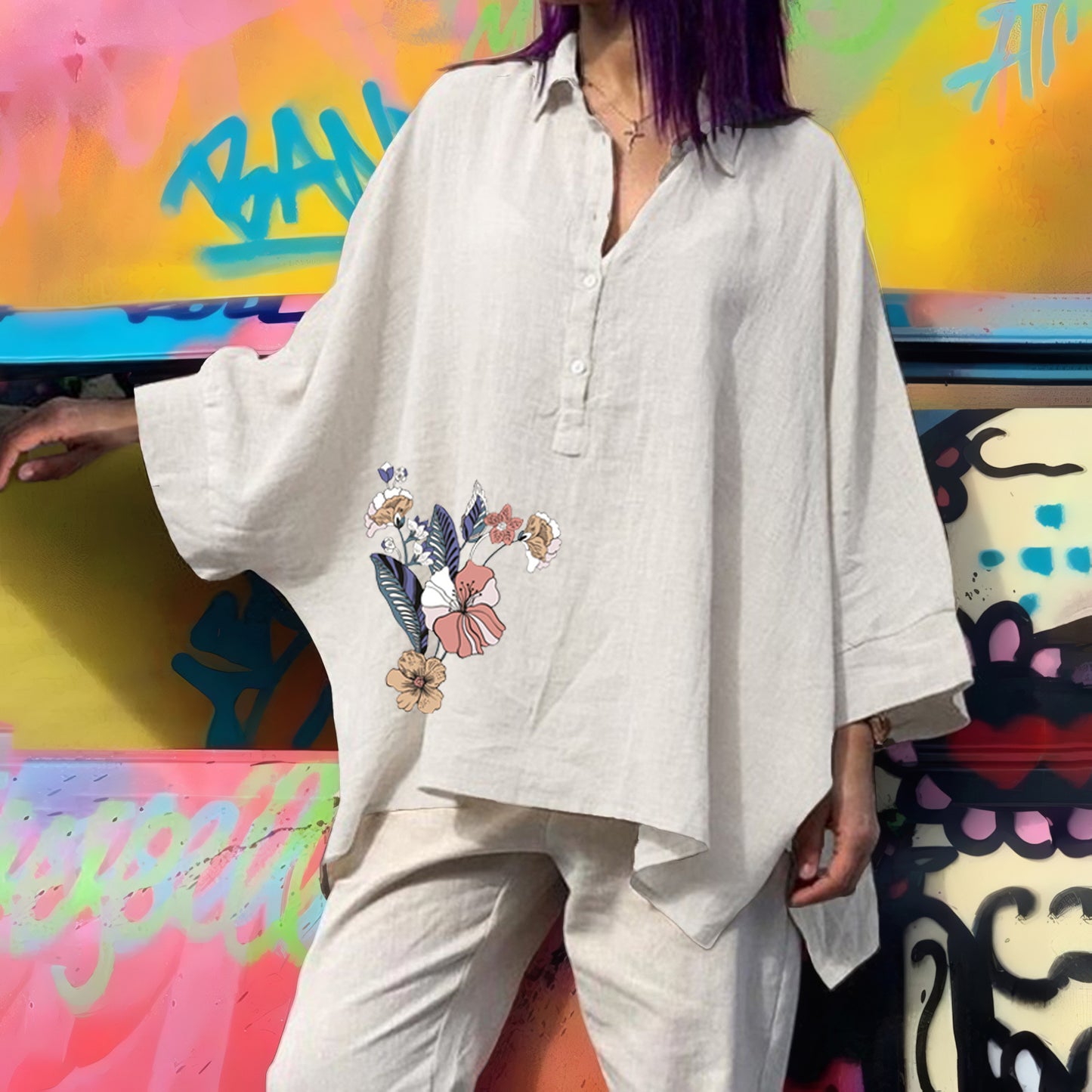 Women's Batwing Loose Cotton Linen Casual Blouses