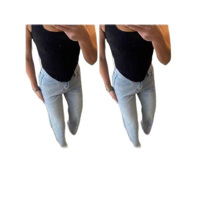 Women's Rhinestone High Waist Wash Spring Loose Jeans