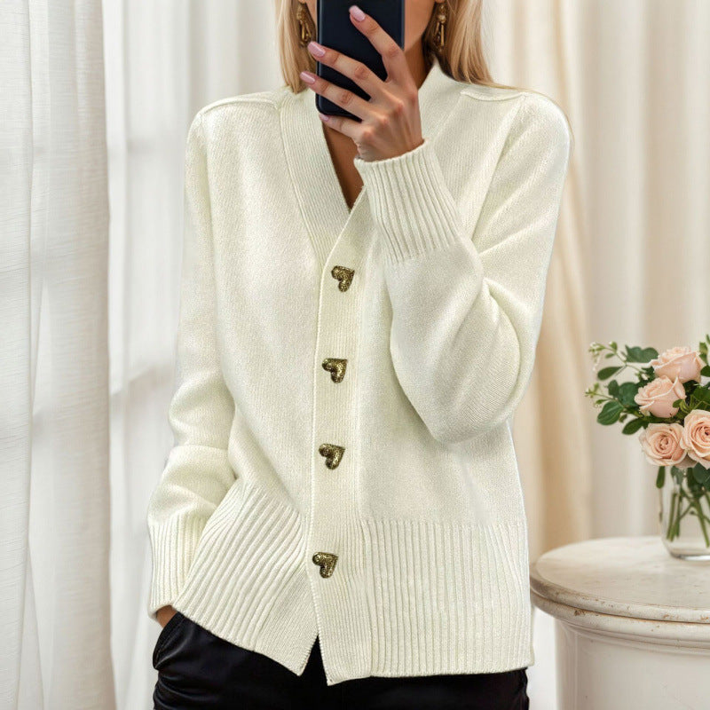Women's Solid Color Long Sleeve Knitted Love Coats