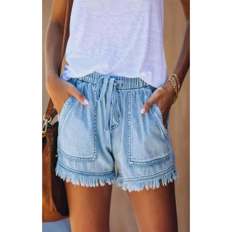 Women's Summer Elastic Waist Drawstring Casual High Slimming Shorts