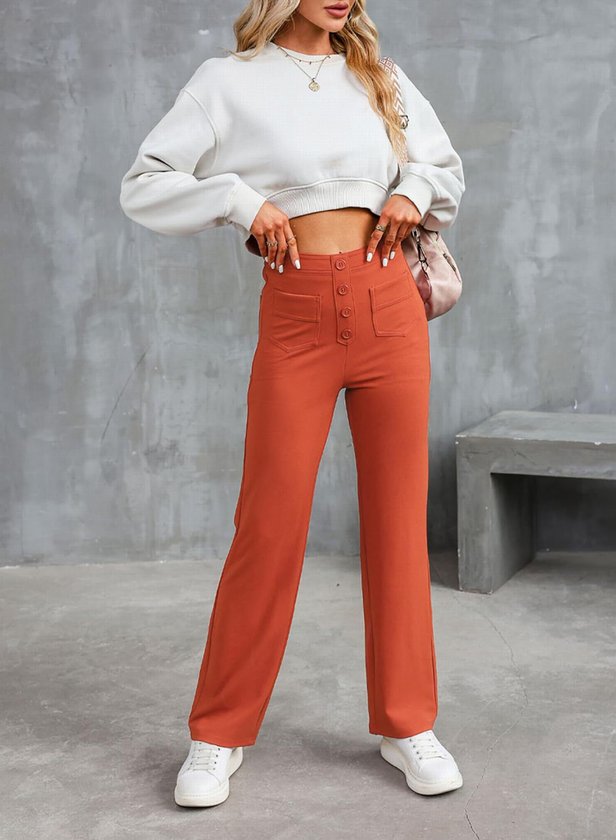Women's Wear High Waist Button Elastic Loose Pants