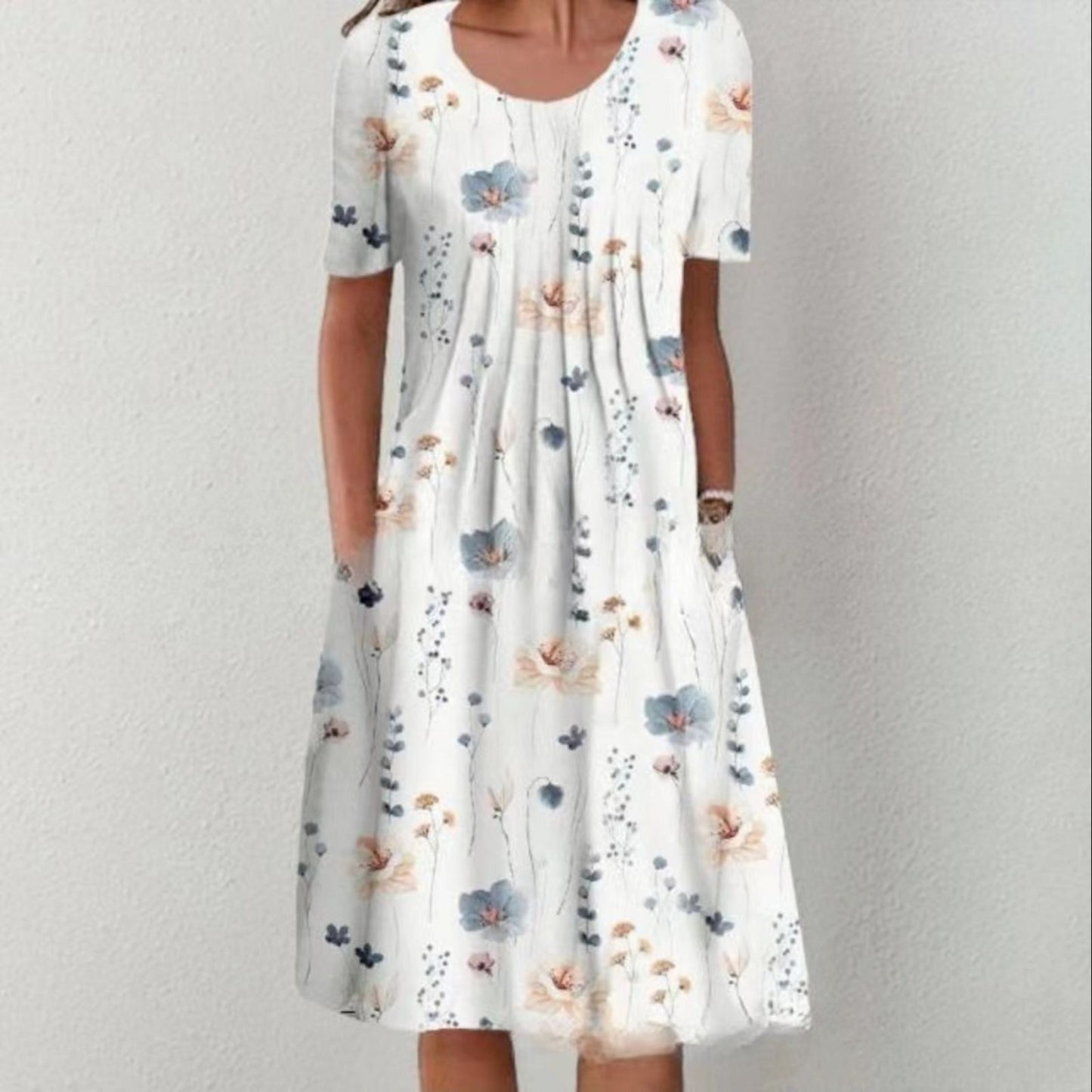 Women's Fashion Print Round Neck Sleeve Dress Dresses