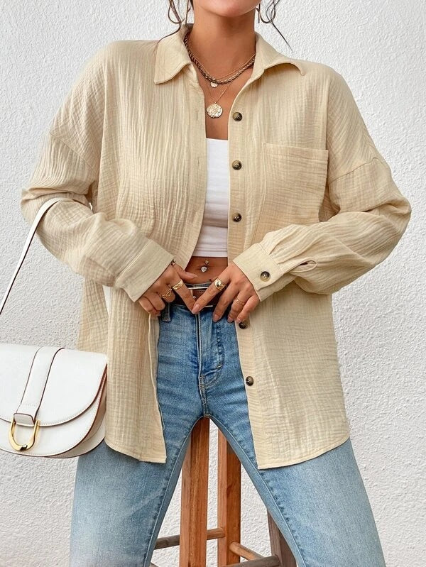 Women's Autumn Shirt Drop Shoulder Batwing Long Blouses