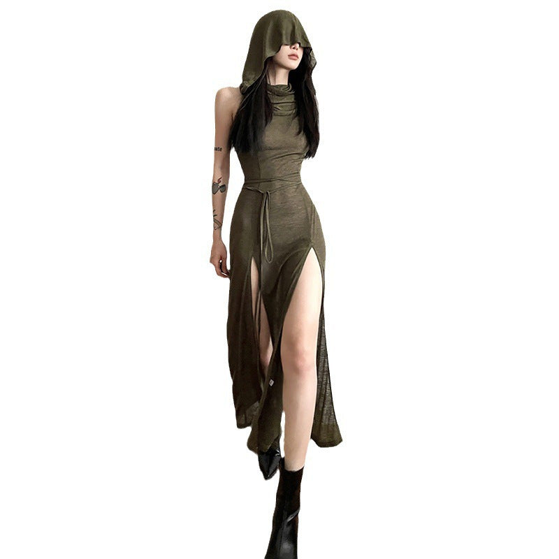 Women's Fashion Sexy Loose Split Hooded Mid-length Dresses