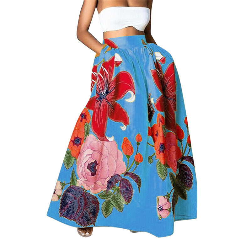 Women's High Waist Holiday Large Swing Pocket Skirts
