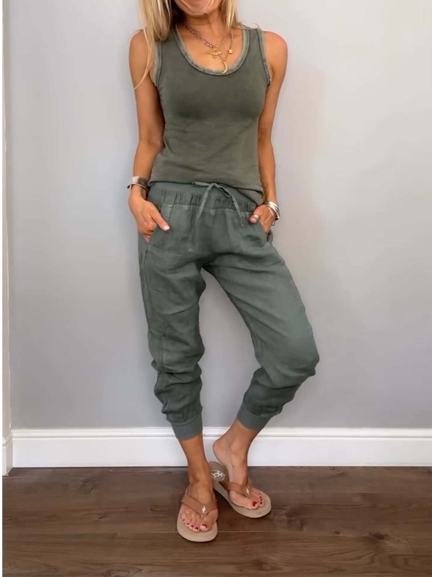 Pretty Versatile Classy Linen Drawstring Casual Suits