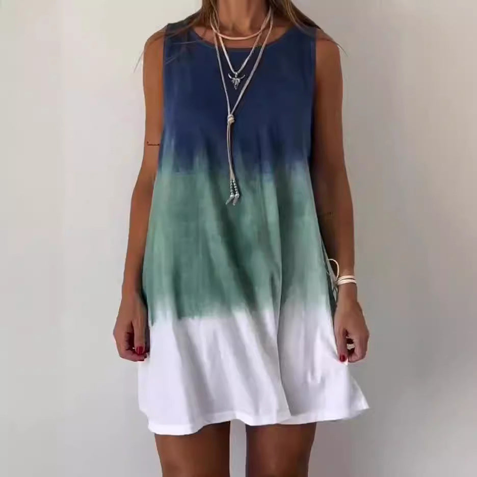 Women's Summer Fashion Sleeveless Simple Holiday Round Dresses