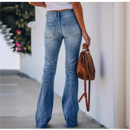 Women's Temperament Commute Ripped Bootleg Washed Stretch Jeans