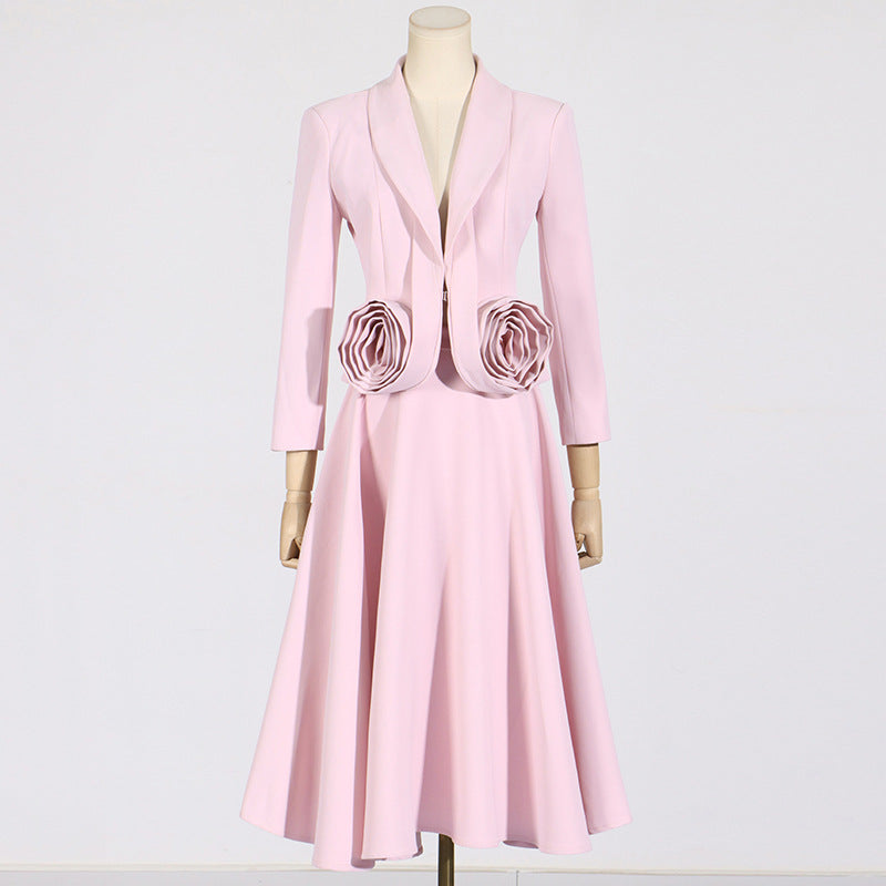 Women's Court Style Autumn Collar Three-dimensional Flower Splicing Suits