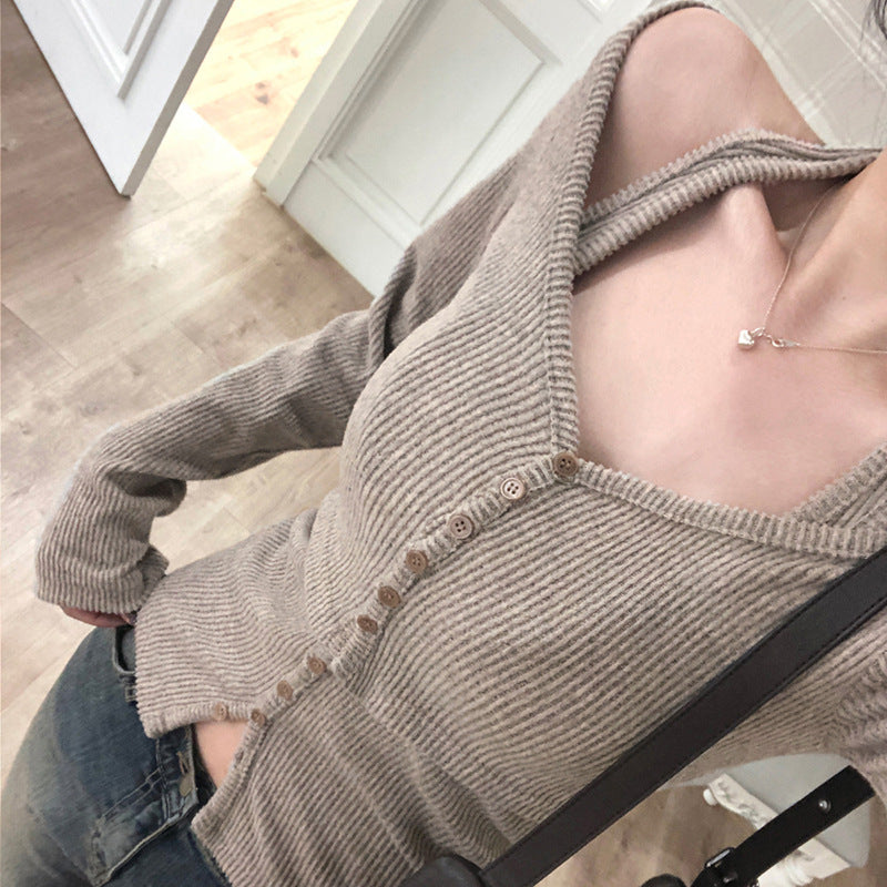Women's Slimming Halter Sling Breasted Minimalist Long Sleeve Two-piece Set Blouses
