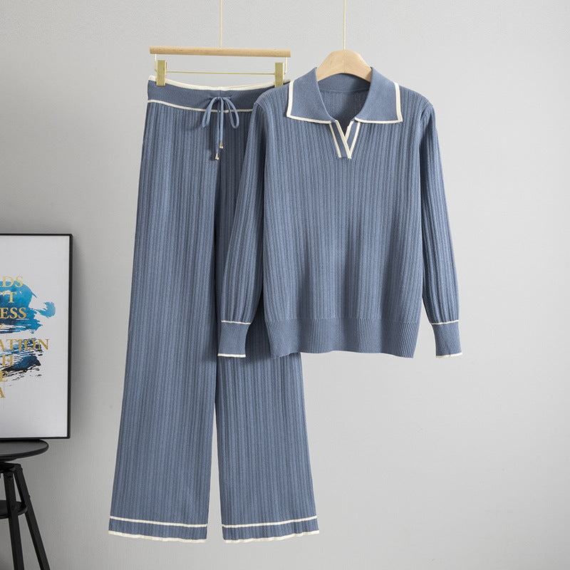Set Long Sleeve Collar Shirt Wide Leg Suits