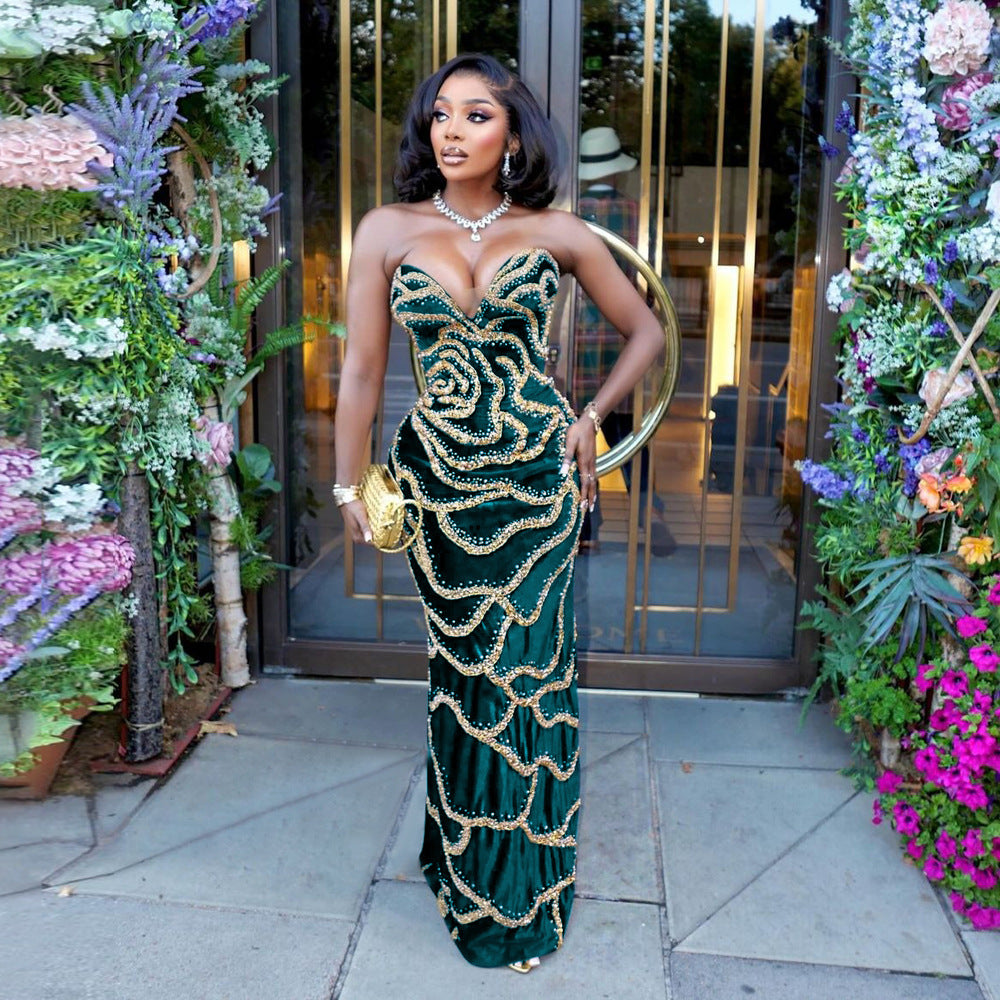 Women's Banquet Long Dress Sexy Strapless Dresses