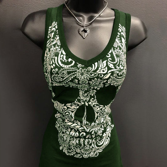 Women's T-shirt Sexy Slim Fashion Skull Print Tops