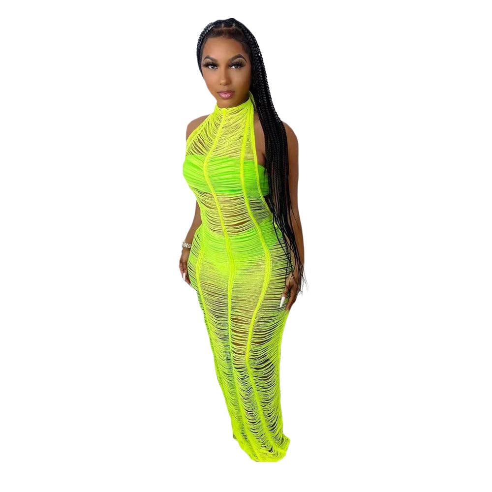 Women's Sexy Solid Color Knitted Beach Dress Dresses