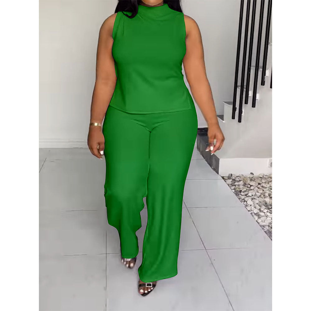 Women's Summer Solid Color Casual Sleeveless Trousers Suits