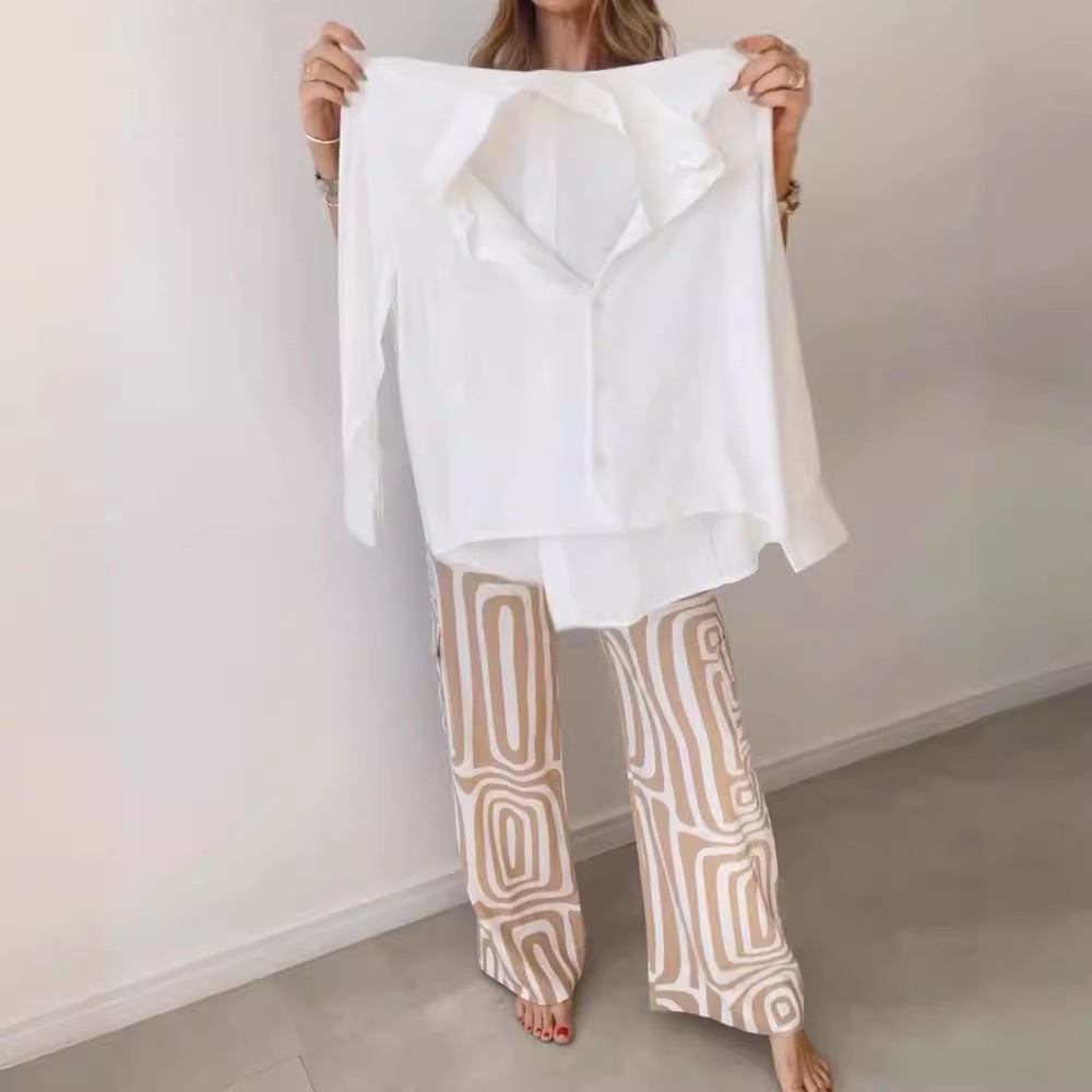 Women's Printing Commuter Shirt Loose Trousers Two-piece Suits