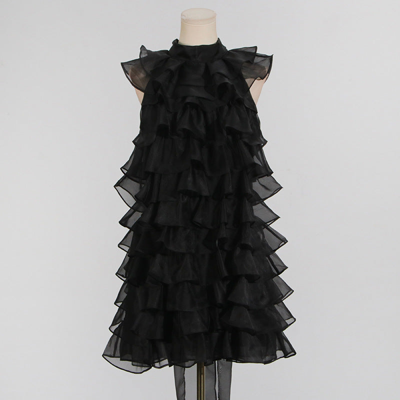 Women's Temperament Dress Spring Sleeveless Ruffled Ribbon Slim Dresses