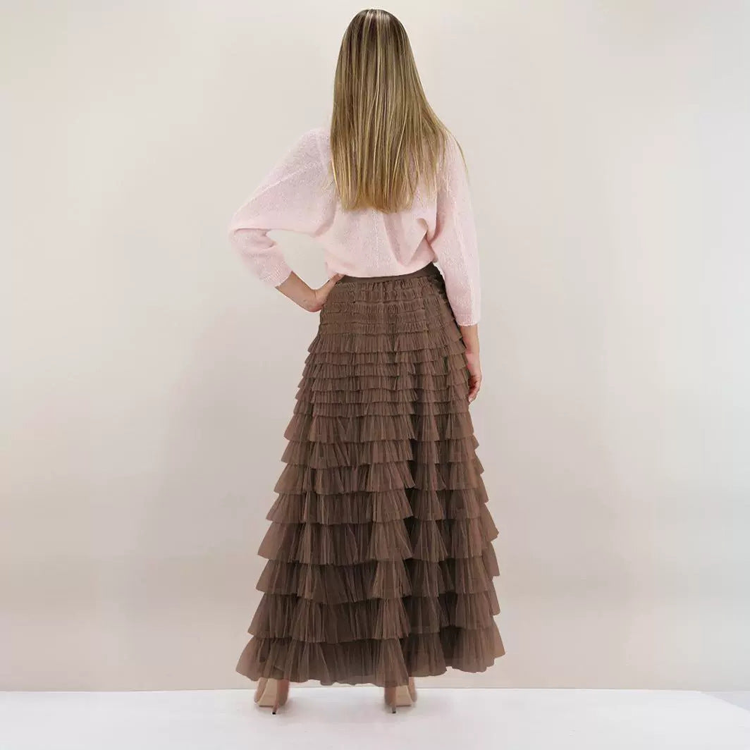 Women's Solid Color High Waist Mesh A- Line Skirts