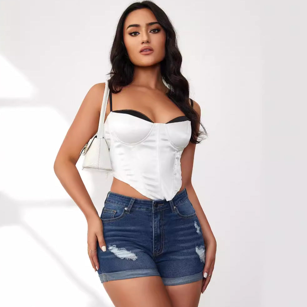 Women's Summer Ripped Denim Stretch Curling Shorts
