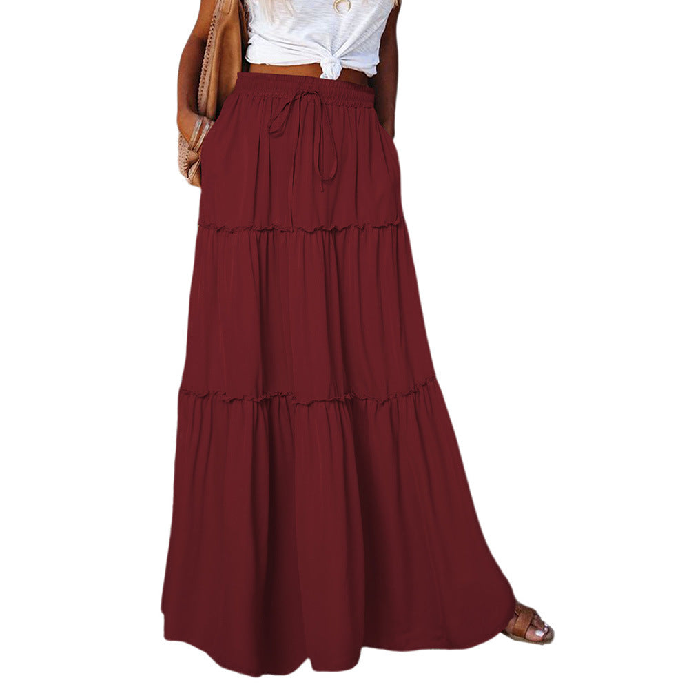 Women's Wooden Ear Layered High Waist Elastic Skirts