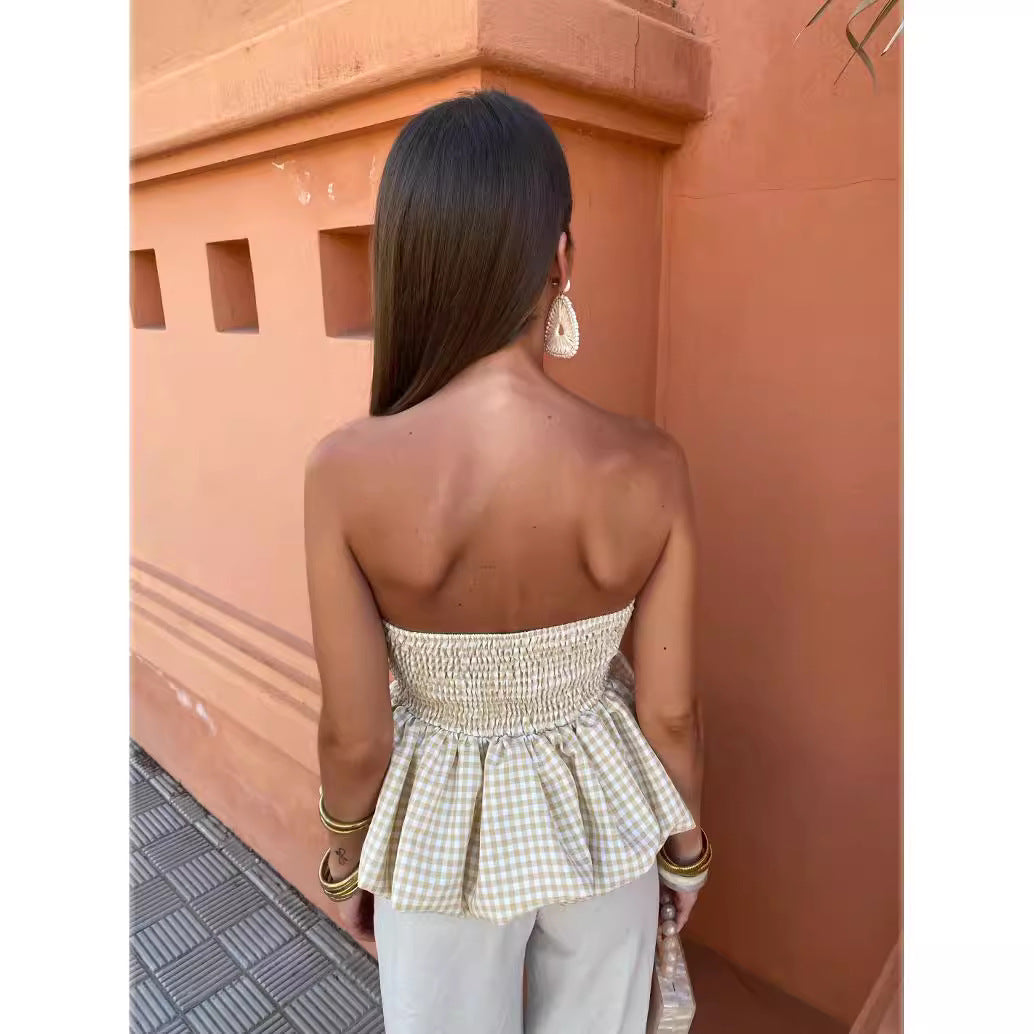 Women's Summer Tube Stitching Sexy Bubble Tops