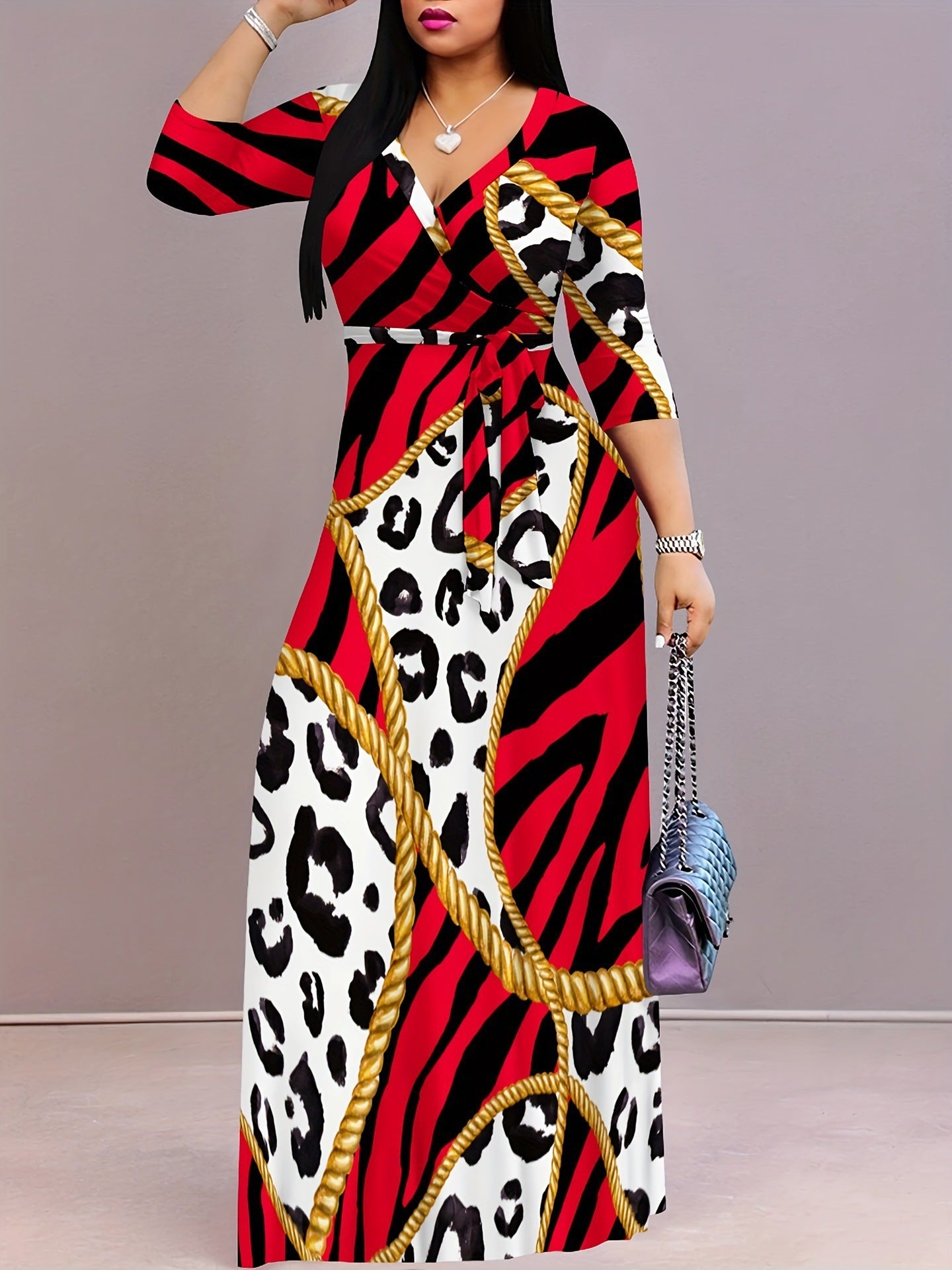 Glamorous Classic Women's Autumn Wave Pattern Dress