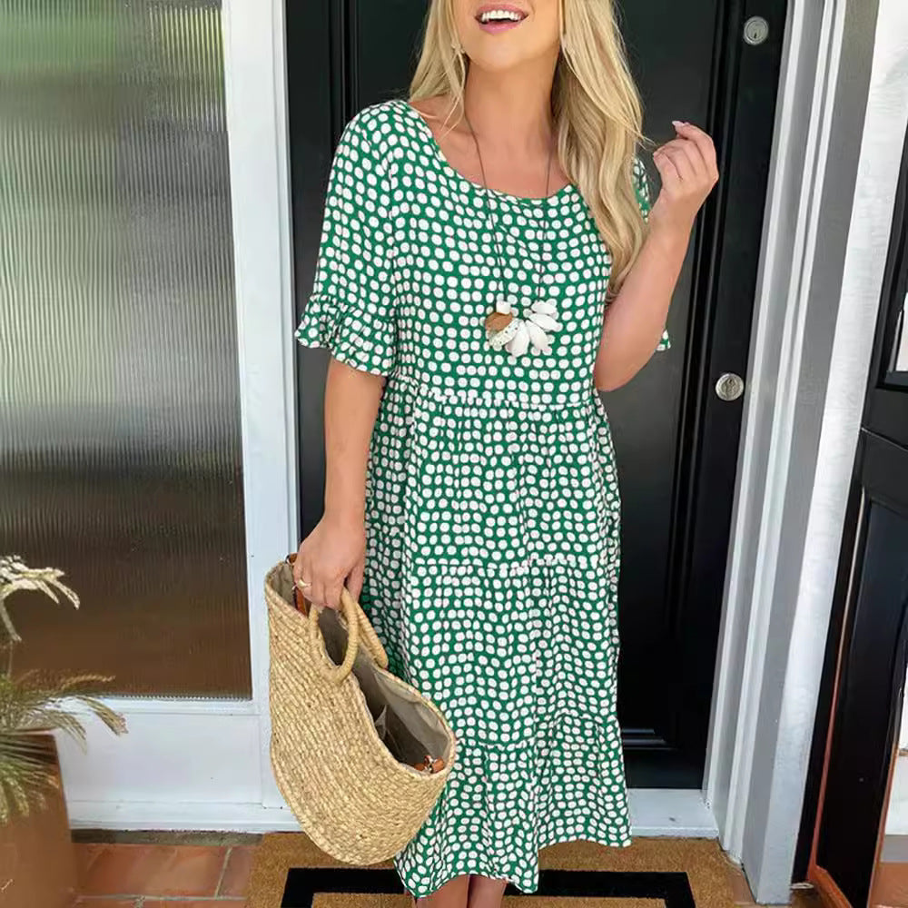 Women's Fashion Wear Summer Round Neck Printed Dresses