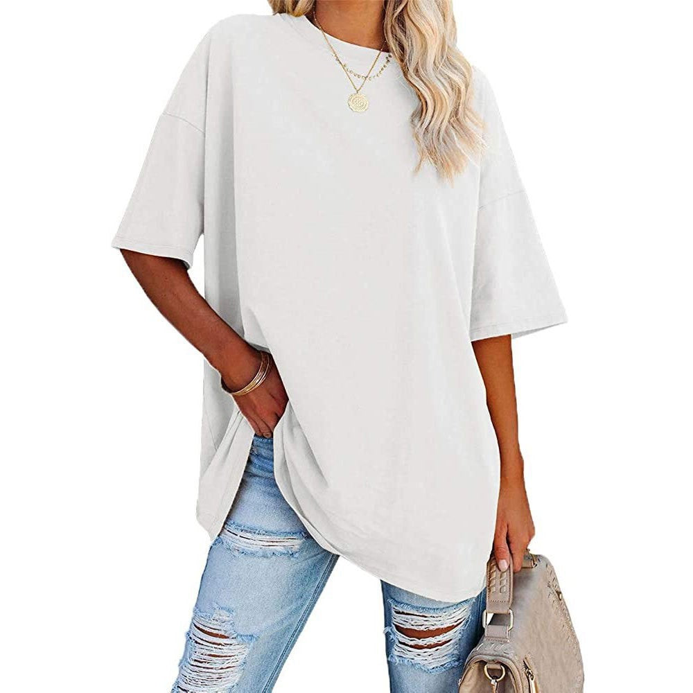 Women's Color Loose Half Sleeve Round Neck Blouses
