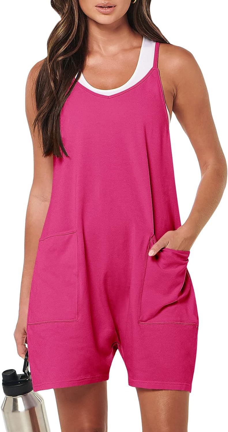Women's Summer Casual Pocket Spaghetti Straps Knitted Jumpsuits