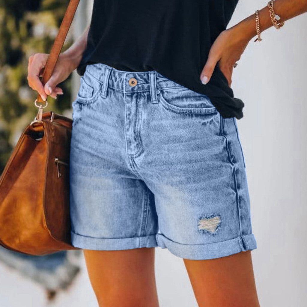 Women's Waist Tassel Ripped Denim Hot Straight Shorts
