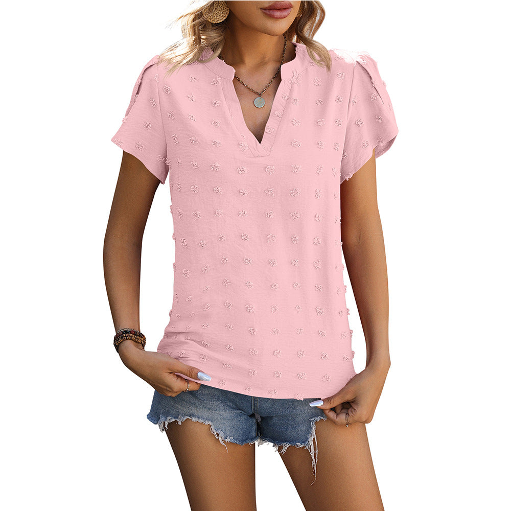 Women's Chiffon Fur Ball Flap Sleeve Commuter Blouses