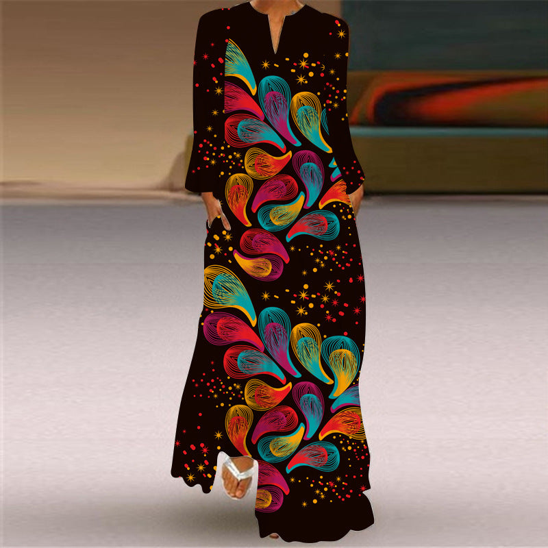 Women's Long Dress Sleeve Pocket Printed Loose Dresses